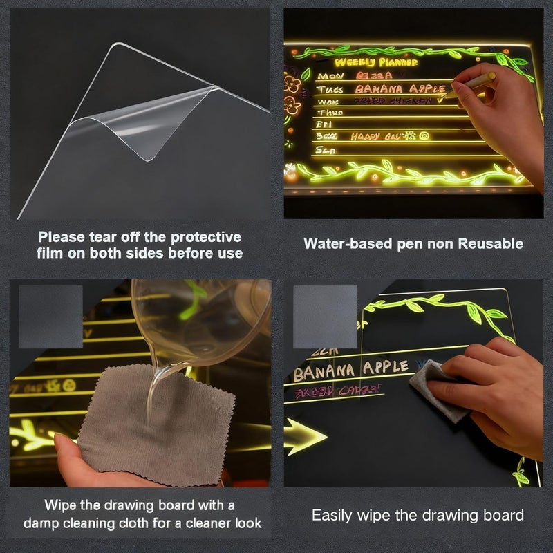 RHZGO LED Drawing Board,6"X6"Led Drawing Board for with Stand,4 Markers,Light Up Acrylic Message Board,Glowing Acrylic Dry Erase Board with Light, Christmas The Best Gifts - Image 4